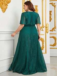 Faeriesty Plus Surplice Neck Belt Dress - Dark Green - View 2