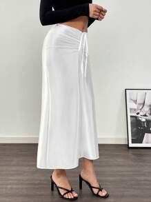 SHEIN Unity Women's Drawstring Pleated Casual Daily Wear Skirt Fall Cloth For Women - White - View 7