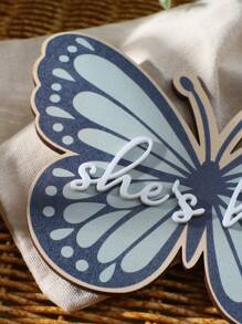 蝴蝶形新生女婴摄影里程碑木质道具 - 彩色 - 查看 4