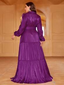 Plus Lantern Sleeve Ruffle Hem Chiffon Dress - Purple - View 2
