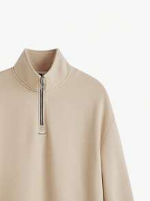 Mainfolk Men's Knitted Casual Quarter Zip Pullover Sweatshirt, Suitable For Autumn And Winter - Apricot - View 3