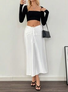 SHEIN Unity Women's Drawstring Pleated Casual Daily Wear Skirt Fall Cloth For Women - White - View 6