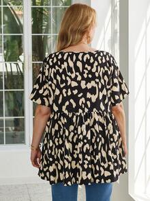 EMERY ROSE Plus Size Nữ Mùa Hè Cổ Tròn Tay Ngắn Họa Tiết Da Báo Áo Babydoll - Nhiều màu - Xem 5