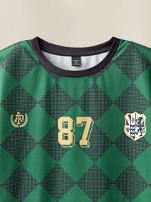 Manfinity VCAY 男士宽松数码印花针织足球运动 T 恤，夏季