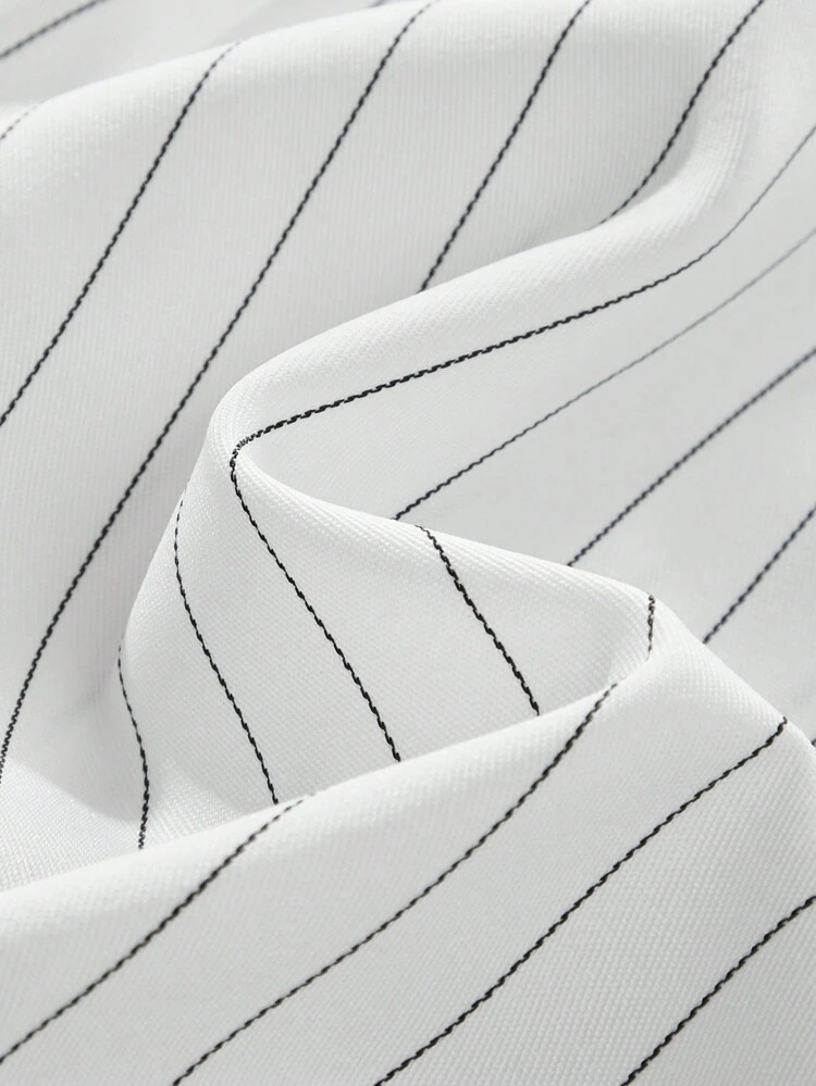 Men's Easy Care Slim Fit Mid-Waist Straight Casual White Striped Suit Pants, Suitable For Spring Summer