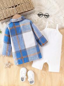 女婴格子夹克和休闲短裤连体裤套装，简约装扮，适合圣诞节 - 彩色 - 查看 2