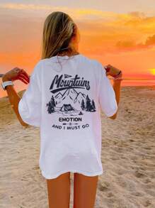 女士字母山峰印花圆领短袖 T 恤