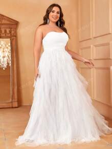Faeriesty Plus Elegant Formal Wedding Dress With Ruched Bodice For Romantic Celebrations,Bride
