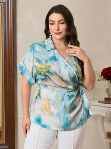 Modelyn Camisa simple diaria de manga corta estampada para mujer de talla grande