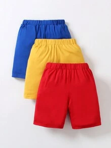 SHEIN 少年男孩3入組實用口袋彩色六口袋短褲,附有裝飾綁繩,適用於夏季