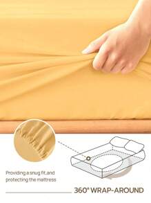 2/3件套纯色床笠，床垫保护套，床垫罩，深口袋床笠，柔软透气，适用于单人床、双人床、大号双人床、特大号双人床 - 14英寸/35厘米深口袋，可机洗，通过Oeko-Tex认证 - 薑黃 - 查看 7