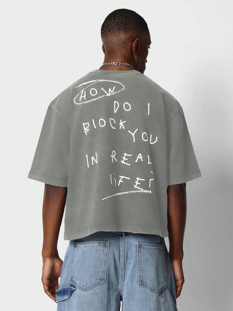 SUMWON Áo thun crop fit washed có in hình chữ - Xám - Xem 1