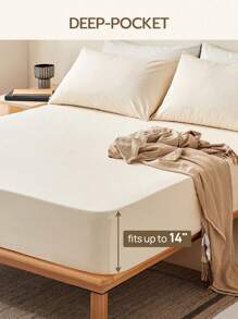 2/3pcs Solid Color Fitted Sheet, Mattress Protector, Mattress Cover For Bed, Deep Pocket Bed Sheet, Soft And Breathable, For All Size Bed -Twin, Full, King, Queen Size Sheet 14inch/35cm Deep Pocket Machine Washable - Beige - View 5
