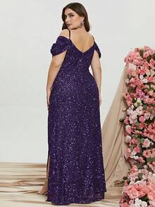 大碼派對露背 交叉 拉鍊 高衩純色連衣裙 - 紫色 - 查看 2