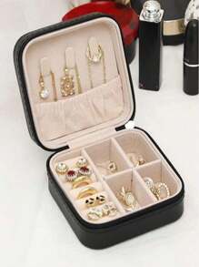 ROMWE 3.74 英寸 * 3.74 英寸 * 1.96 英寸简约深色风格化妆品收纳盒化妆包 - 黑色 - 查看 1