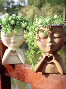 1入創意閉眼女孩娃娃花盆，可愛人物設計花瓶，節慶家居裝飾，萬聖節裝飾，聖誕節裝飾，秋季裝飾，房間裝飾，廚房裝飾，夏季裝飾，牆面裝飾，家居裝飾，臥室裝飾 - 多色 - 查看 3