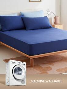 2/3件套纯色床笠，床垫保护套，床垫罩，深口袋床笠，柔软透气，适用于单人床、双人床、大号双人床、特大号双人床 - 14英寸/35厘米深口袋，通过Oeko-Tex认证 - 藏蓝色 - 查看 8