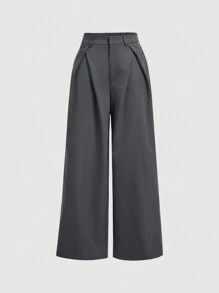 SHEIN MOD 灰色褶皱学院风西装裤，返校，教师上衣，90 年代，校服 - 灰色 - 查看 1