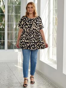 EMERY ROSE Plus Size Nữ Mùa Hè Cổ Tròn Tay Ngắn Họa Tiết Da Báo Áo Babydoll - Nhiều màu - Xem 6