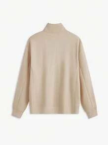 Mainfolk Men's Knitted Casual Quarter Zip Pullover Sweatshirt, Suitable For Autumn And Winter - Apricot - View 2
