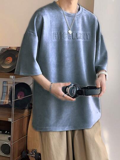 Claim Dot 秋季男士超大字母压纹落肩T恤