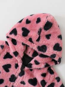 Elladie kids Chaqueta con capucha y cremallera de felpa reversible con diseño de corazón para niñas jóvenes - Multicolor - Ver 3