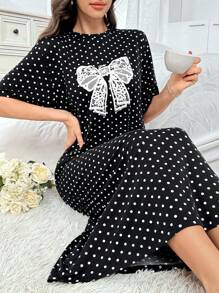 Mulvari Váy thường ngày mùa hè in họa tiết chấm bi dành cho nữ, Moo Moo - màu đen - Xem 1