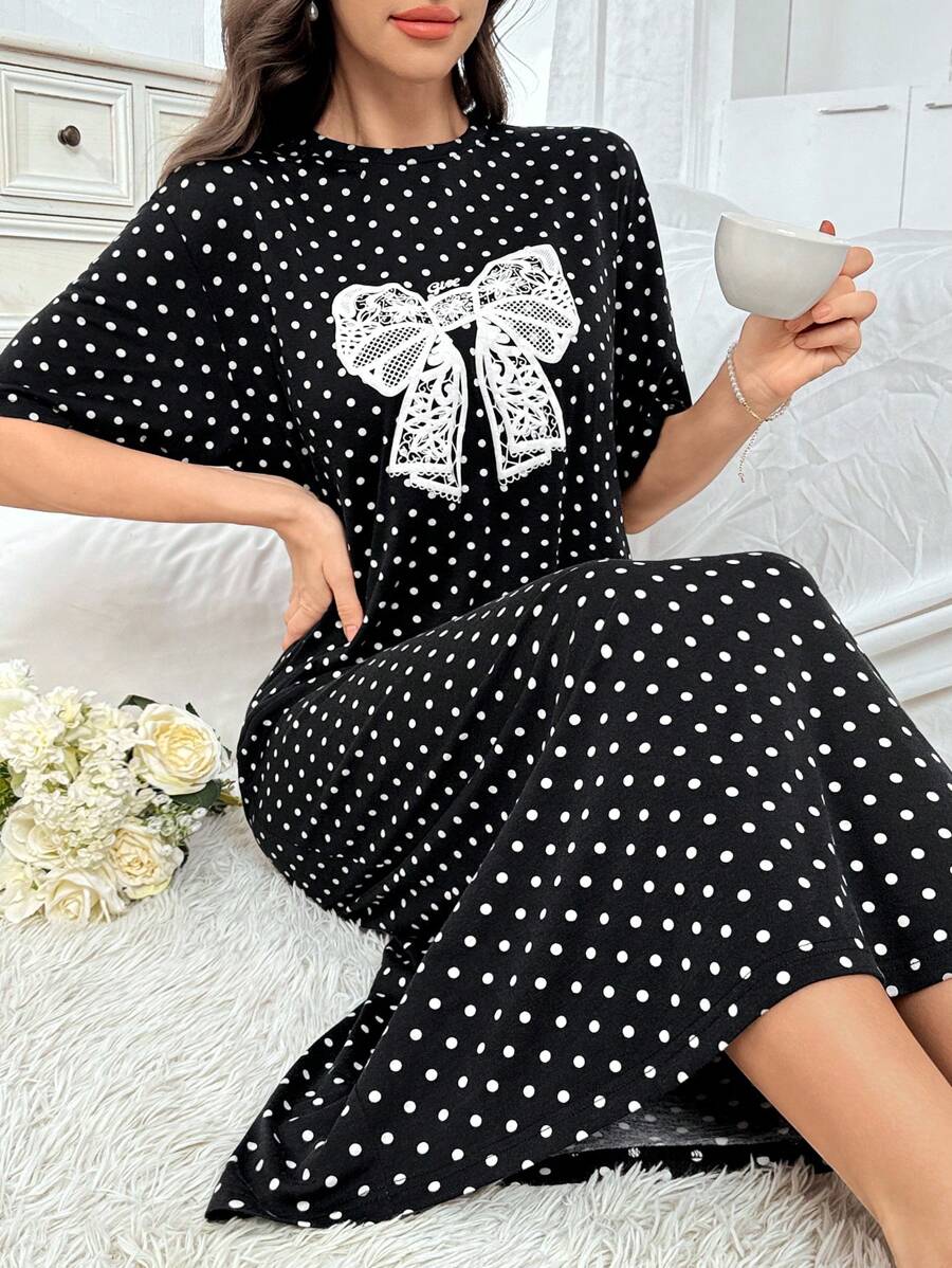 Mulvari Váy thường ngày mùa hè in họa tiết chấm bi dành cho nữ, Moo Moo - màu đen - Xem 1