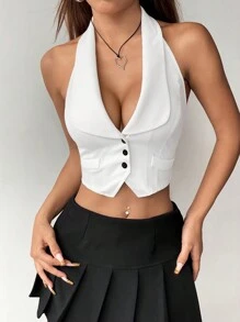 SHEIN Unity Shawl Collar Single Breasted Summer Suit Jacket - White - View 5