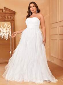 Faeriesty Plus Elegant Formal Wedding Dress With Ruched Bodice For Romantic Celebrations,Bride