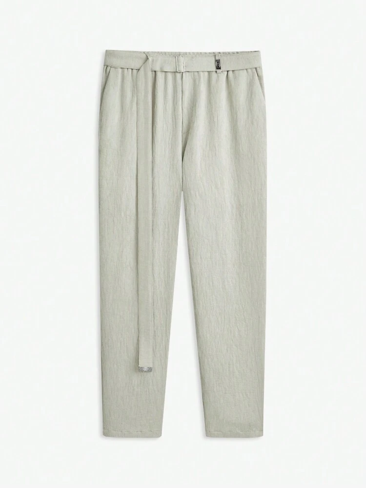 Linen Textured Men's Woven Casual Straight Fit Long Suit Pants, Suitable For Spring And Autumn Seasons