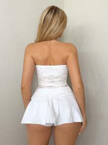 Sweetina Elegant Lace Strapless Crop Top With Drawstring And Asymmetrical Hem, Summer