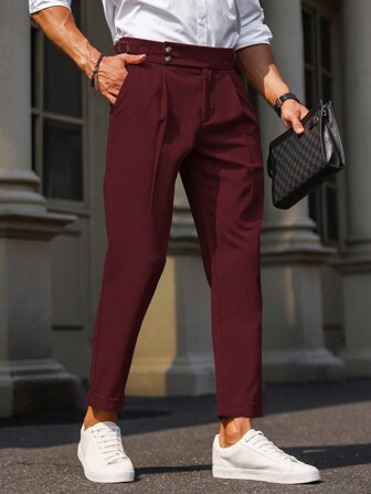 Manfinity Bizformal Men's Solid Color Pleated Pocket Straight-Leg Office Pants