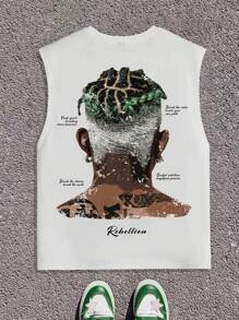 PAVTROS Manfinity Streetrush Men's Simple Printed Casual Round Neck Sleeveless Basketball Tank Top, For Workout, Husband - White - View 1