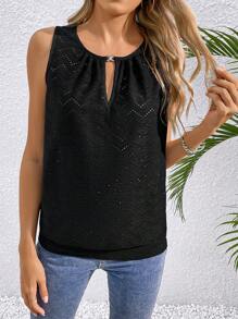 INAWLY Women's Vacation Solid Color Padlock Neck Loose Casual Tank Top - Black - View 5