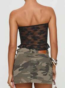 INAWLY 無肩帶蕾絲背心配上蝴蝶結裝飾，修身女裝上衣 - 黑色 - 查看 2