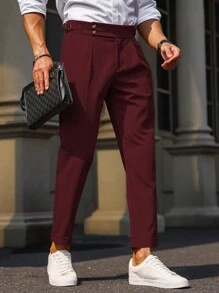 Manfinity Bizformal Men's Solid Color Pleated Pocket Straight-Leg Office Pants - Burgundy - View 7