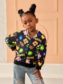 SHEIN Young Girl Graffiti Print Hooded Loose Casual Jacket