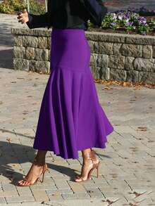 Falda morada casual de cintura media - Morado - Ver 2