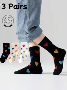 3pairs Children Socks, Dopamine Print Crew Socks, Casual Cotton Socks For Students And Sportswear, All Season - Multicolor - View 1