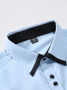 Áo sơ mi nam tay dài cổ bẻ đơn giản, màu trơn, mặc hàng ngày, dành cho chồng, công sở, đi làm, mùa thu - Màu xanh lam - Xem 6