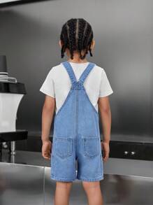 SHEIN Bộ 2 món quần yếm denim họa tiết dừa hiệu ứng denim cho bé trai màu xanh - Nhiều màu - Xem 2