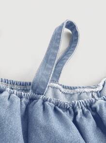 SHEIN MOD Women's Denim Jumpsuit With Ruffle Hem In Blue, Loose Fit - Light Wash - View 3