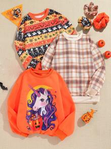 Tween Girls' Casual Halloween Printed 3-Piece Sweatshirt Set