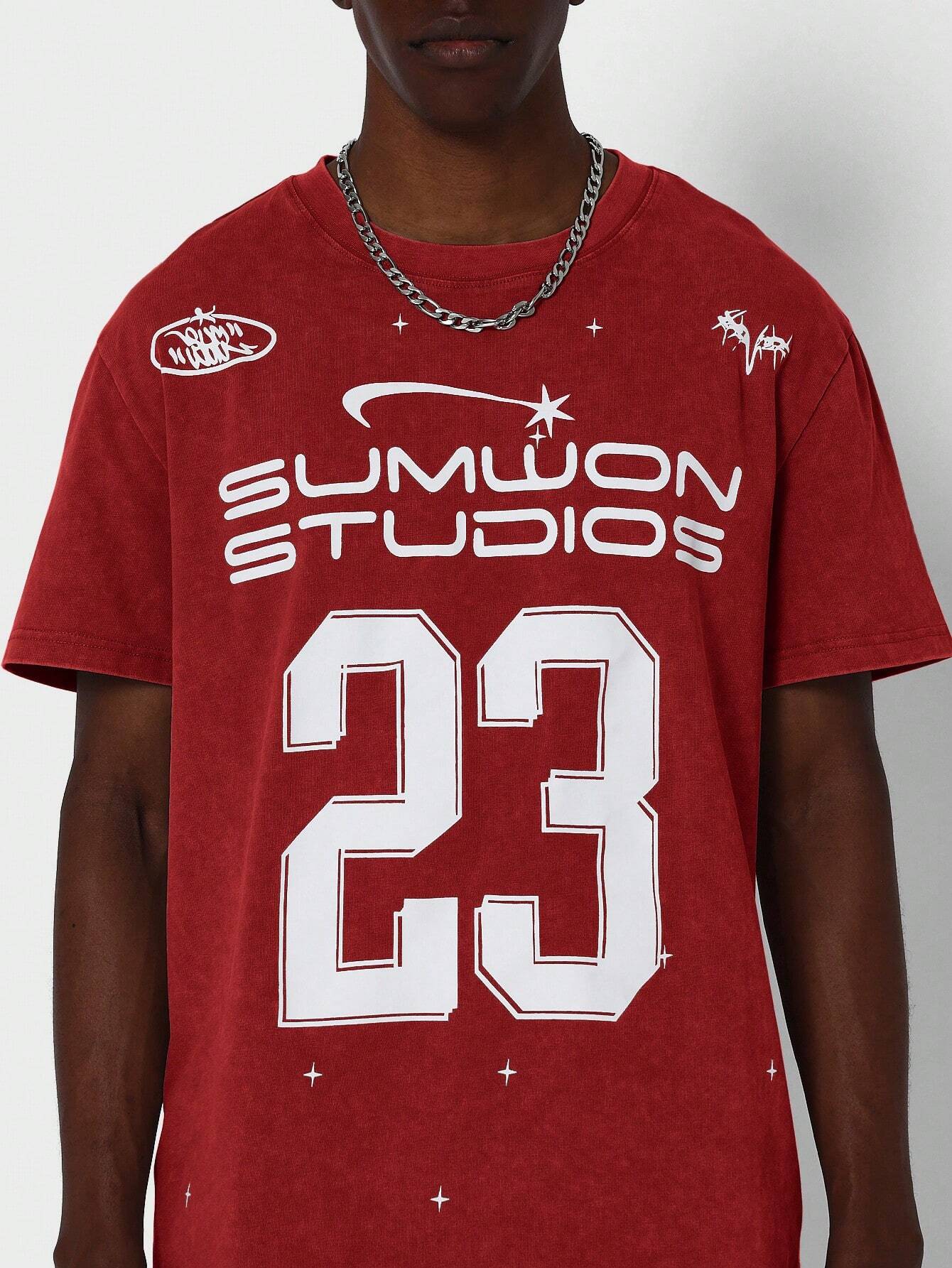 Camiseta Lavada com Estampa Gráfica de Número