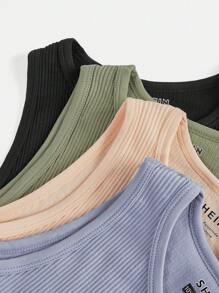 SHEIN Tween Girls' Loose Fit Seamless Multicolor Sports Tank Top Set, Multiple-Pack Athletic Wear - Multicolor - View 11