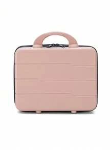 10-14 Inch Simple Solid Color Travel Portable Mini Makeup Convenient Suitcase Fashion Suitcase Light Business Travel Outdoor Bride Makeup Box Travel Travel Essentials Back To School Dormitory Female College Student Cosmetics Storage Box - Pink - View 3