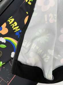 SHEIN Young Girl Graffiti Print Hooded Loose Casual Jacket