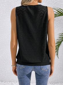 INAWLY Women's Vacation Solid Color Padlock Neck Loose Casual Tank Top - Black - View 2