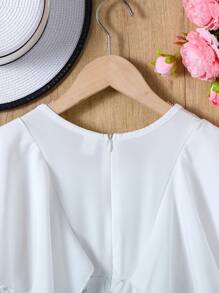 Tween Girls' Elegant V-Neck Floral Jumpsuit With Ruffle Sleeves - Multicolor - View 7